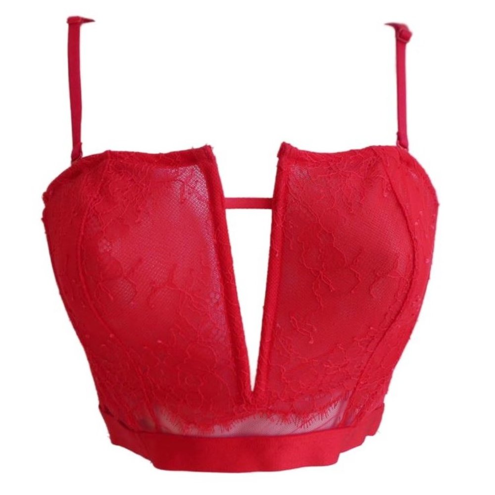 Victorias Secret Very Sexy Red Lace Strapless Unlined Corset Bralette Side Zip S